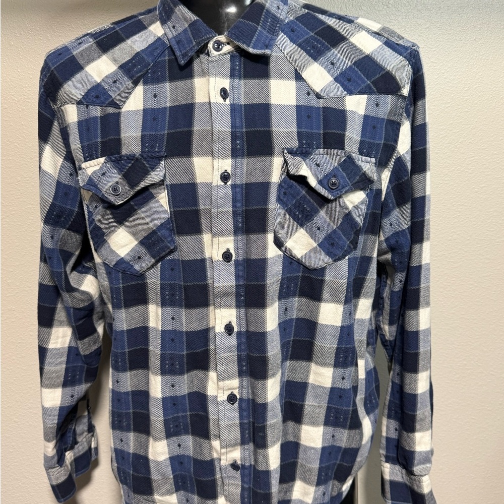 Frye Navy and White Plaid Button-Down Shirt